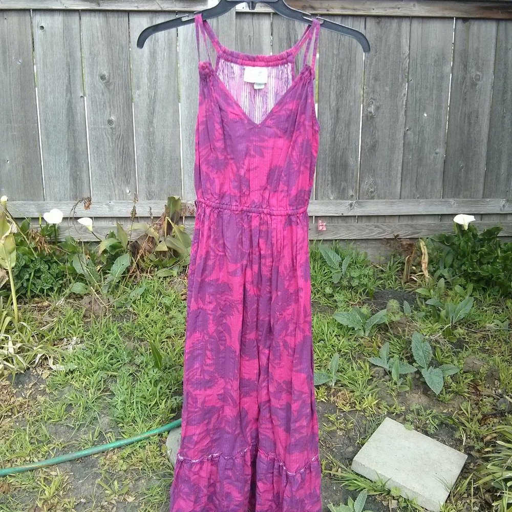 Anthropologie Cotton Pink & Purple Maxi Dress Size XS Boho Valentines Vacation